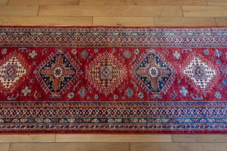 Hand-Knotted Kazak Runner From Afghanistan