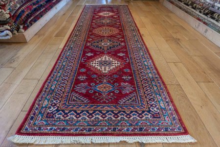 Hand-Knotted Kazak Runner From Afghanistan
