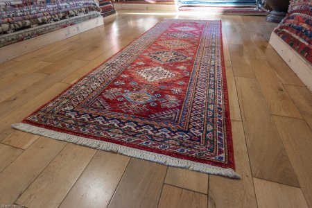 Hand-Knotted Kazak Runner From Afghanistan