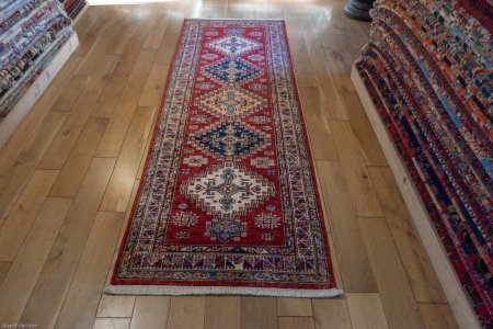 Hand-Knotted Kazak Runner From Afghanistan