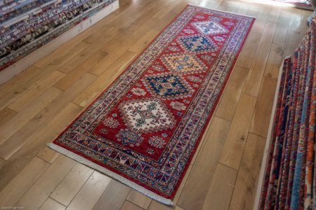 Hand-Knotted Kazak Runner From Afghanistan