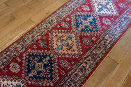 Hand-Knotted Kazak Runner From Afghanistan