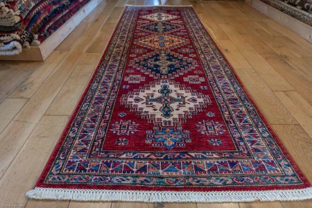 Hand-Knotted Kazak Runner From Afghanistan