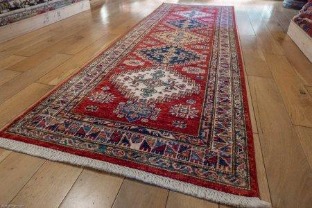 Hand-Knotted Kazak Runner From Afghanistan