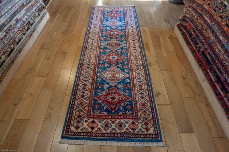 Hand-Knotted Kazak Runner From Afghanistan