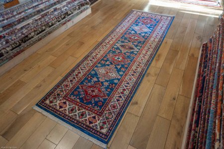 Hand-Knotted Kazak Runner From Afghanistan