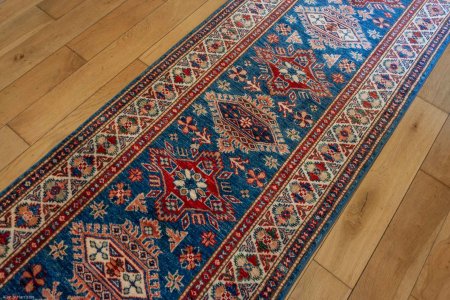 Hand-Knotted Kazak Runner From Afghanistan
