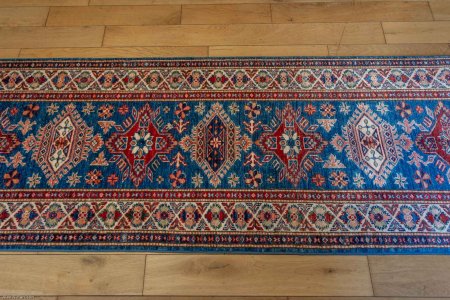Hand-Knotted Kazak Runner From Afghanistan