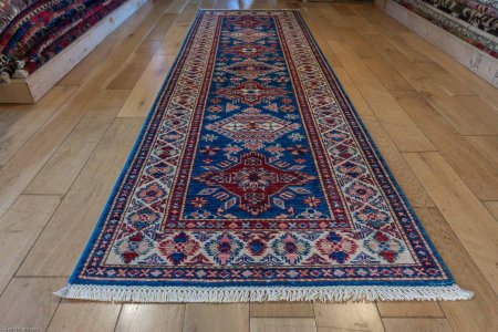 Hand-Knotted Kazak Runner From Afghanistan