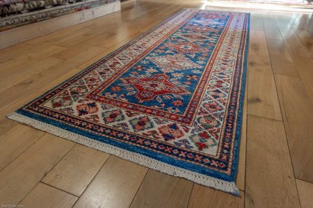 Hand-Knotted Kazak Runner From Afghanistan