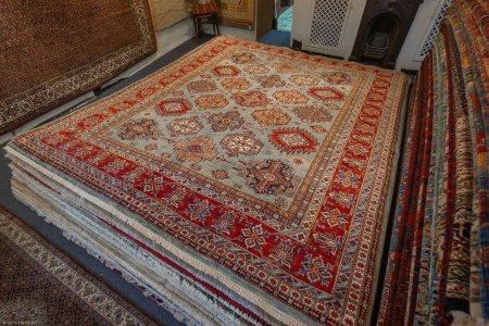 Hand-Knotted Kazak Rug From Afghanistan