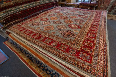 Hand-Knotted Kazak Rug From Afghanistan