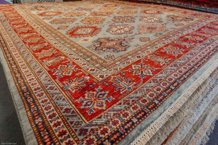 Hand-Knotted Kazak Rug From Afghanistan