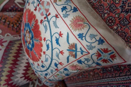 Hand-Made Sozani Silk Embroidered Cushion From Turkey