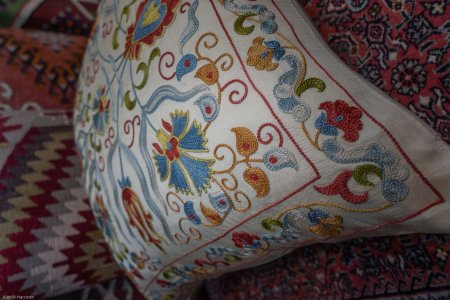 Hand-Made Sozani Silk Embroidered Cushion From Turkey