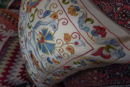 Hand-Made Sozani Silk Embroidered Cushion From Turkey