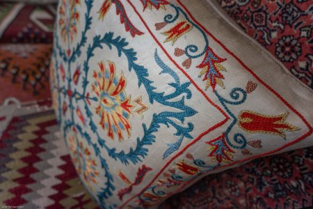 Hand-Made Sozani Silk Embroidered Cushion From Turkey