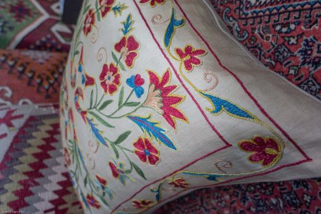 Hand-Made Sozani Silk Embroidered Cushion From Turkey