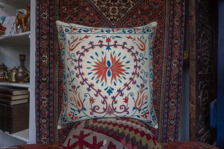 Hand-Made Sozani Silk Embroidered Cushion From Turkey