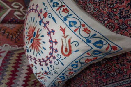 Hand-Made Sozani Silk Embroidered Cushion From Turkey