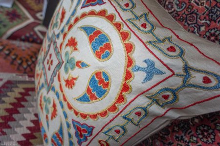 Hand-Made Sozani Silk Embroidered Cushion From Turkey