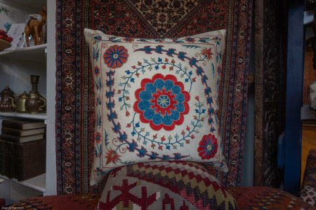Hand-Made Sozani Silk Embroidered Cushion From Turkey