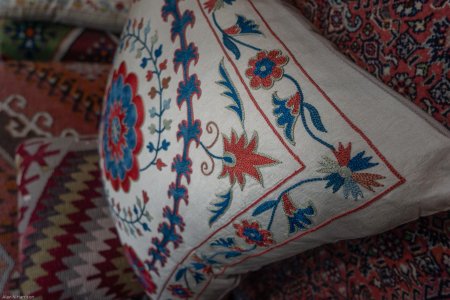 Hand-Made Sozani Silk Embroidered Cushion From Turkey
