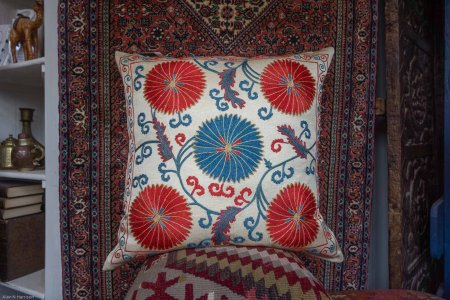Hand-Made Sozani Silk Embroidered Cushion From Turkey