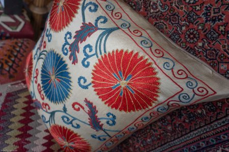 Hand-Made Sozani Silk Embroidered Cushion From Turkey