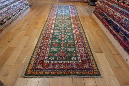 Hand-Knotted Kazak Runner From Afghanistan