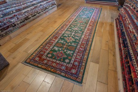Hand-Knotted Kazak Runner From Afghanistan