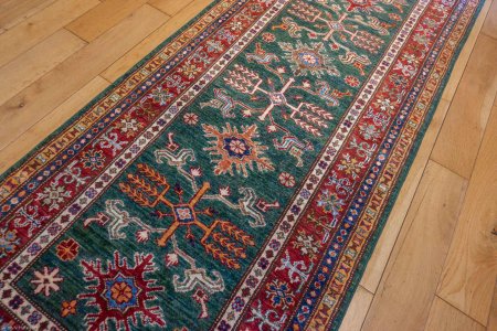 Hand-Knotted Kazak Runner From Afghanistan