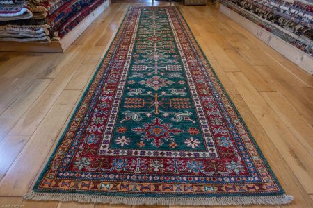 Hand-Knotted Kazak Runner From Afghanistan