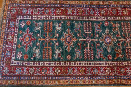 Hand-Knotted Kazak Runner From Afghanistan