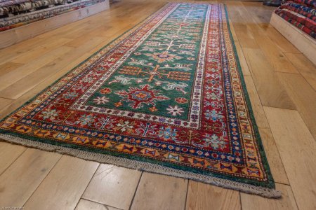 Hand-Knotted Kazak Runner From Afghanistan