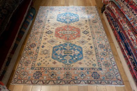Hand-Knotted Kazak Rug From Afghanistan