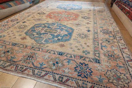 Hand-Knotted Kazak Rug From Afghanistan