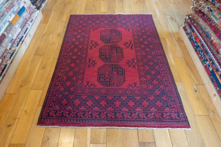 Hand-Knotted Aqcha Rug From Afghanistan