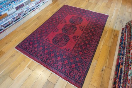 Hand-Knotted Aqcha Rug From Afghanistan