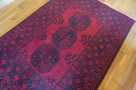 Hand-Knotted Aqcha Rug From Afghanistan