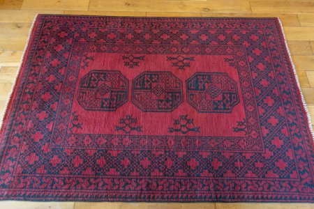 Hand-Knotted Aqcha Rug From Afghanistan