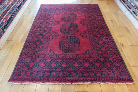 Hand-Knotted Aqcha Rug From Afghanistan