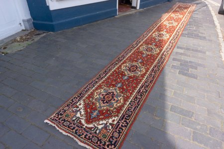 Hand-Knotted Indo Serapi Runner From India