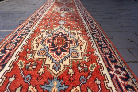 Hand-Knotted Indo Serapi Runner From India