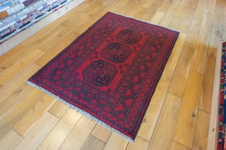 Hand-Knotted Aqcha Rug From Afghanistan
