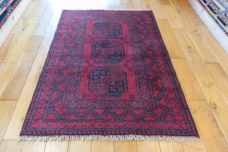 Hand-Knotted Aqcha Rug From Afghanistan