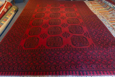 Hand-Knotted Aqcha Rug From Afghanistan