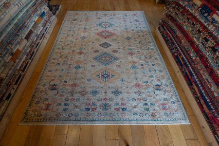 Hand-Knotted Kazak Rug From Afghanistan