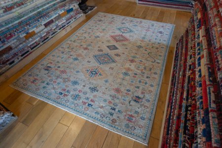 Hand-Knotted Kazak Rug From Afghanistan