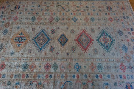 Hand-Knotted Kazak Rug From Afghanistan
